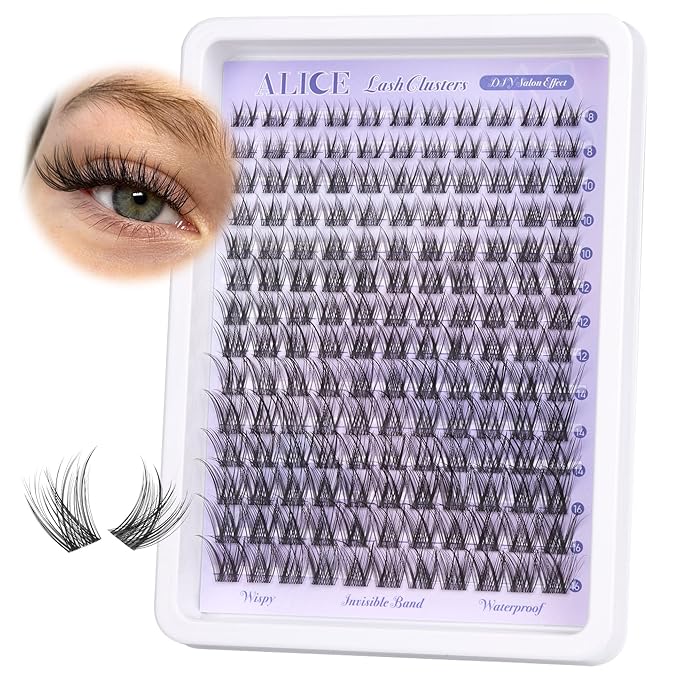 Natural Lash Clusters Wispy Cluster Eyelash Extensions Invisible Band Individual Lashes C-Curly DIY Lash Extension 8-16mm Waterproof Soft Cluster Lashes 168pcs by ALICE