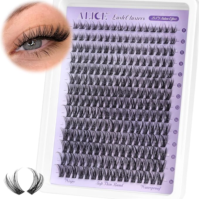 Lash Clusters Natural Wispy Cluster Eyelash Extensions DIY Individual Lashes Lash Extension Waterproof Cluster Lashes 224pcs 9-16mm Soft Thin Band by ALICE