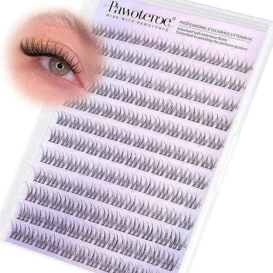 Pawotence Natural Lash Clusters Wispy Cluster Eyelash Extensions 144pcs Eyelash Clusters 9-12mm Individual Lashes Extension DIY Soft C Curved Lashes Clusters