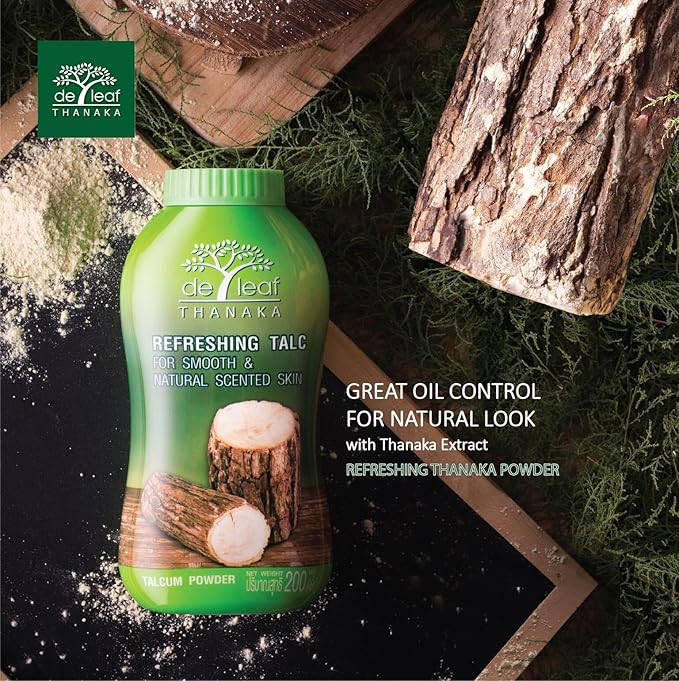DE LEAF THANAKA Refreshing Talc Smooth and Natural Scented Skin, Talcum Powder Beauty Skincare Face Body Clean Fresh Cooling Sooth Irritation, 80 g 1 Pack Count