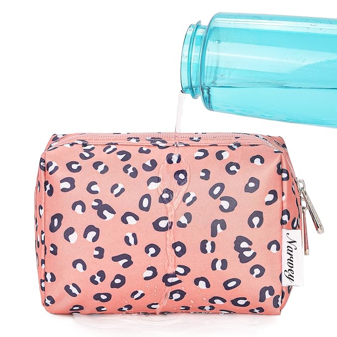 Narwey Small Cheetah Makeup Bag for Purse Mini Cosmetic Bag Travel Makeup Pouch Zipper Pouch Cute Make up Bags with Compartments for Women Girls (Leopard, Small)